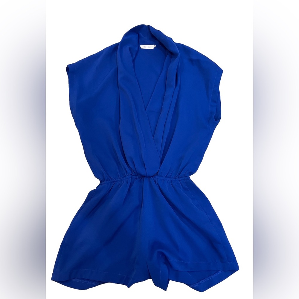 Sis-Sis Womens Royal Blue Short Cap Sleeve Romper Size Small